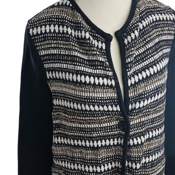 Chico's Cardigan Sweater Black White Knit Metallic One Button Womens Size XS - Picture 3 of 9